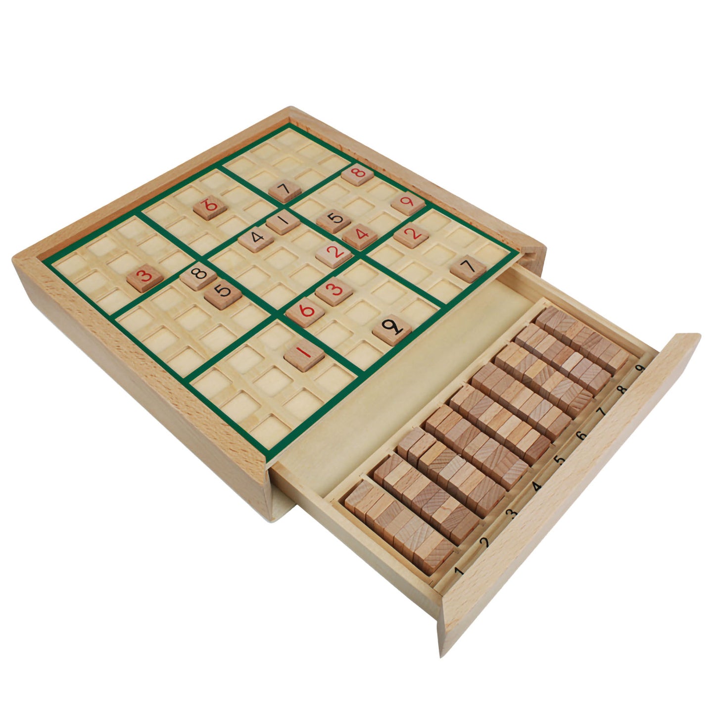 Andux Wooden Sudoku Puzzle Board Game with Drawer SD-02 (Green)