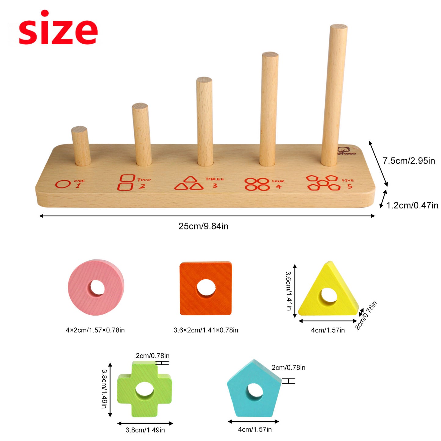 Andux Wooden Stack and Sort Board Shape Sorting Stacking JHTZ-01