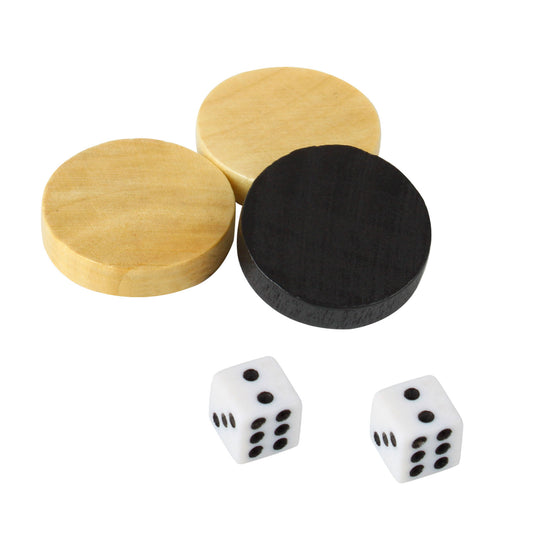 Andux Nature Wood Checker Chips Plastic 2 Dices Included Backgammon Pieces Only SLQQZ-01 (Wood, 24 mm)