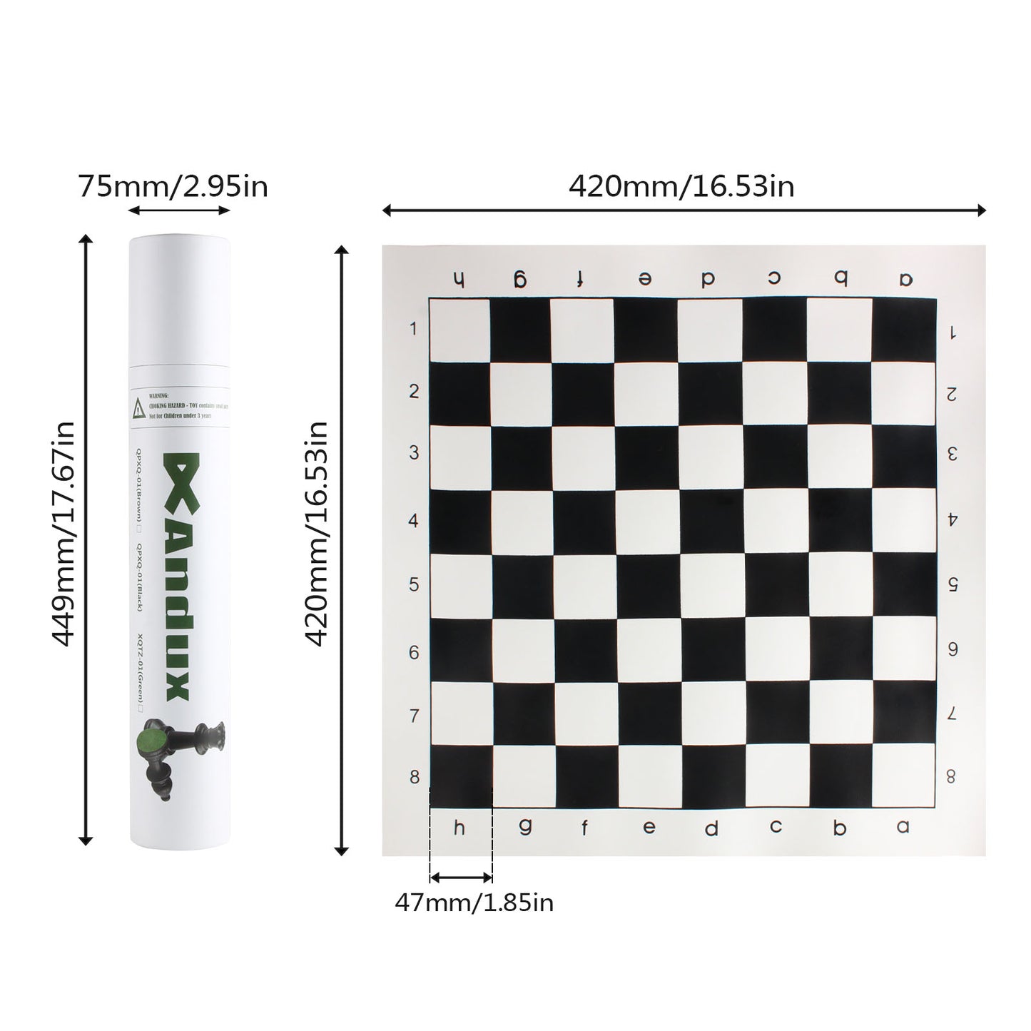 Andux Chess Pieces and Rollable Board QPXQ-01 (Black,42x42cm)