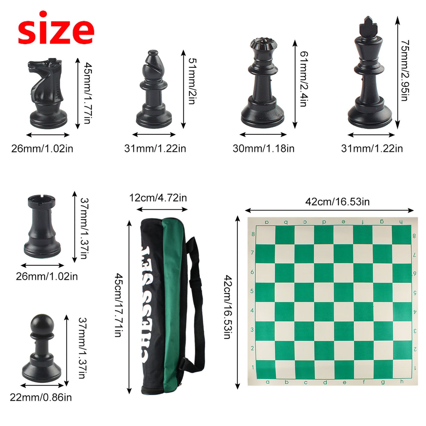 Andux Chess Pieces and Rollable Board XQTZ-01 (Green,42x42cm)