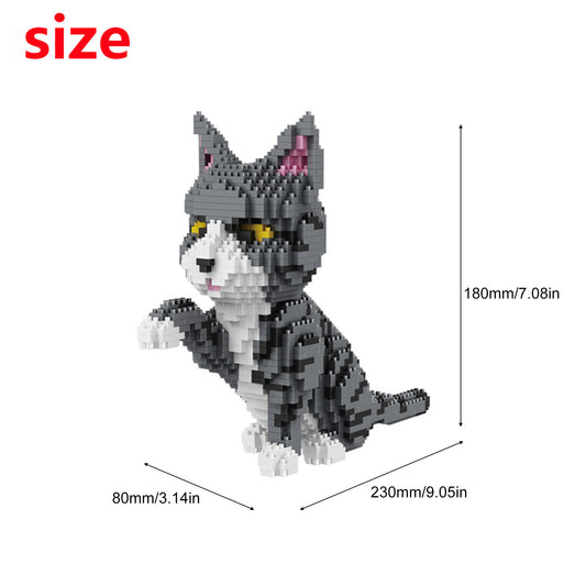 Larcele Building Toy Bricks,1300 Pieces KLJM-05(Grey and White Cat)