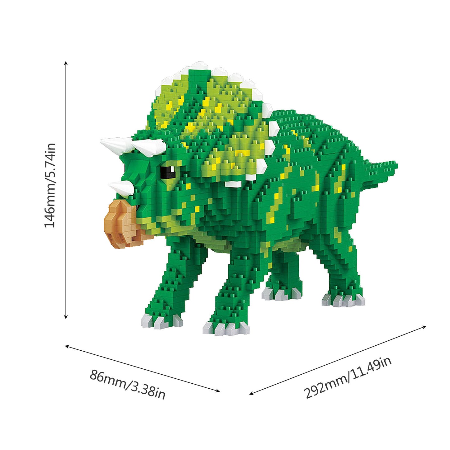 Larcele Micro 3D Building Toy Bricks,1737 Pieces KLJM-06 (Triceratops)