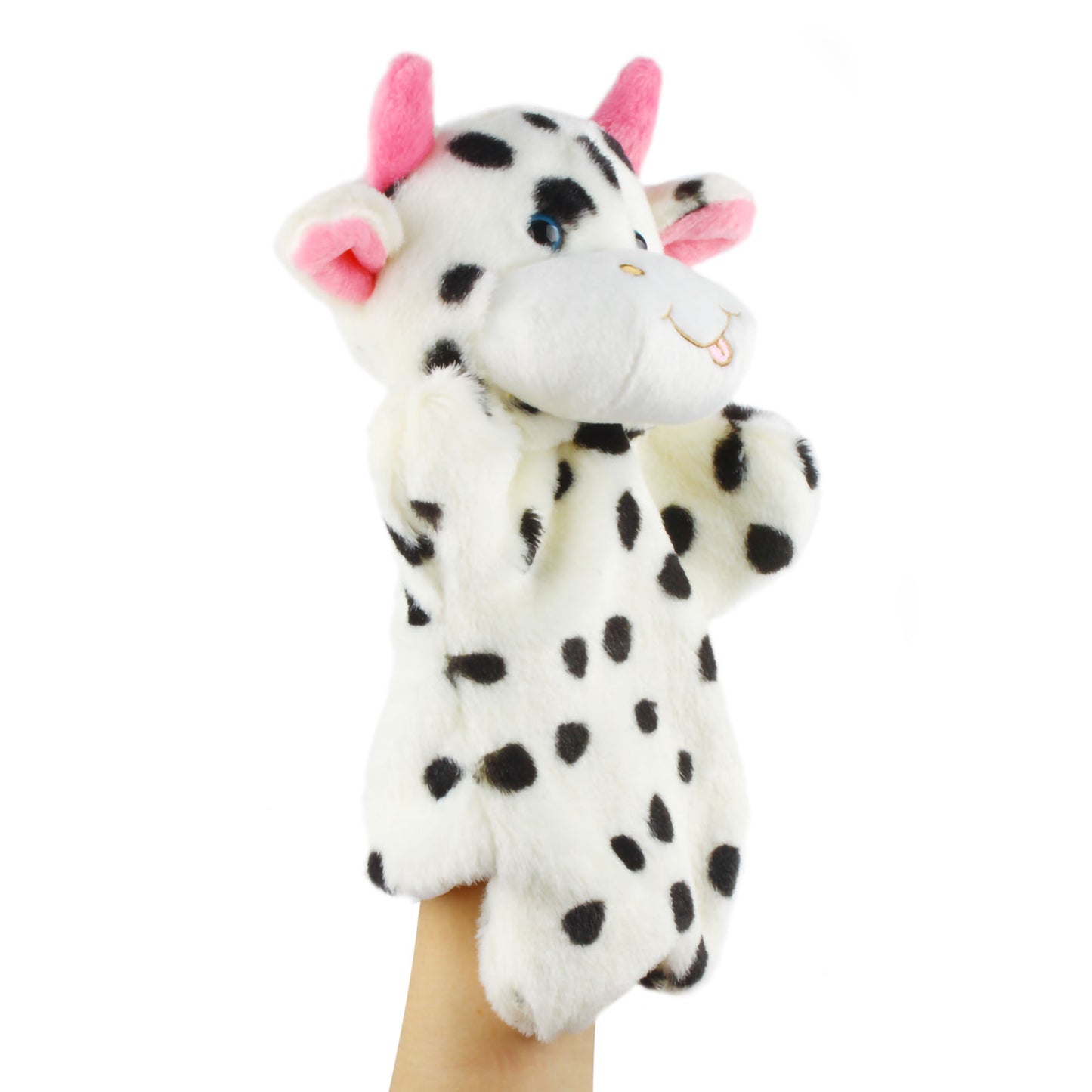 Andux Hand Puppet Soft Stuffed Animal Toy (SO-10 Black and White Cow)