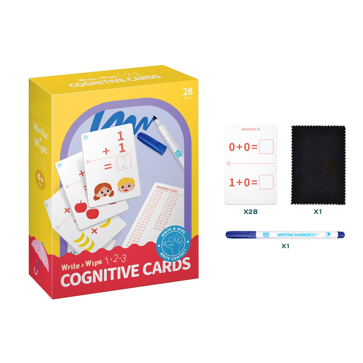 NOOLY 28 Pcs Letters Words Number Math Counting Recognition Cards RZKP-01 (Addition and Subtraction)