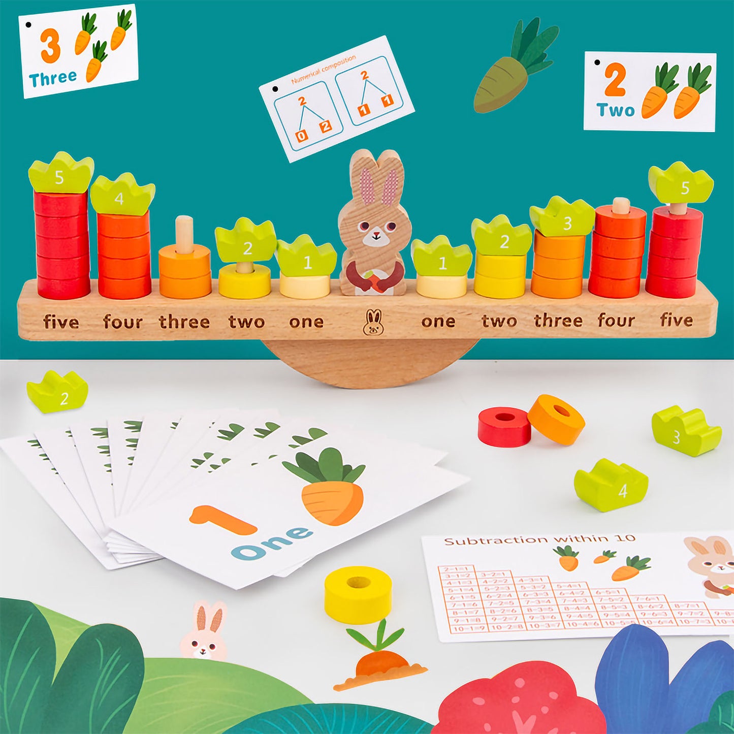 NOOLY Rabbit Wooden Balance Game Number Counting GamesAge 3+ Years Old PHJM-02