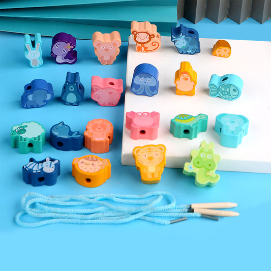 NOOLY 22 Pieces Wooden Lacing Beads for Toddlers CSJM-01 (Animal )