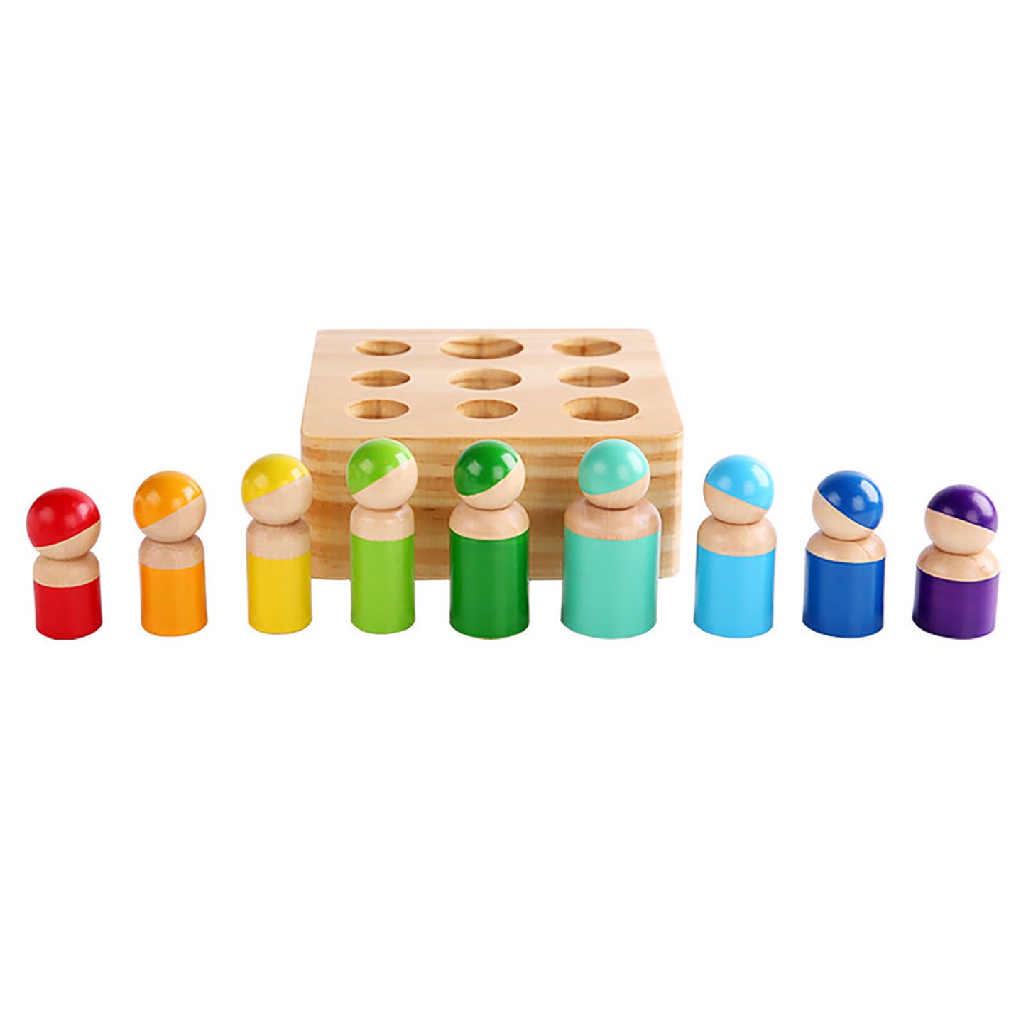 NOOLY Wooden Rainbow Peg Dolls Toys, Montessori Matching Puzzle Toy for 3+ Years Old Boys and Girls?CHR-01