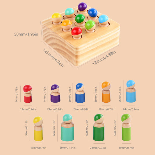 NOOLY Wooden Rainbow Peg Dolls Toys, Montessori Matching Puzzle Toy for 3+ Years Old Boys and Girls?CHR-01