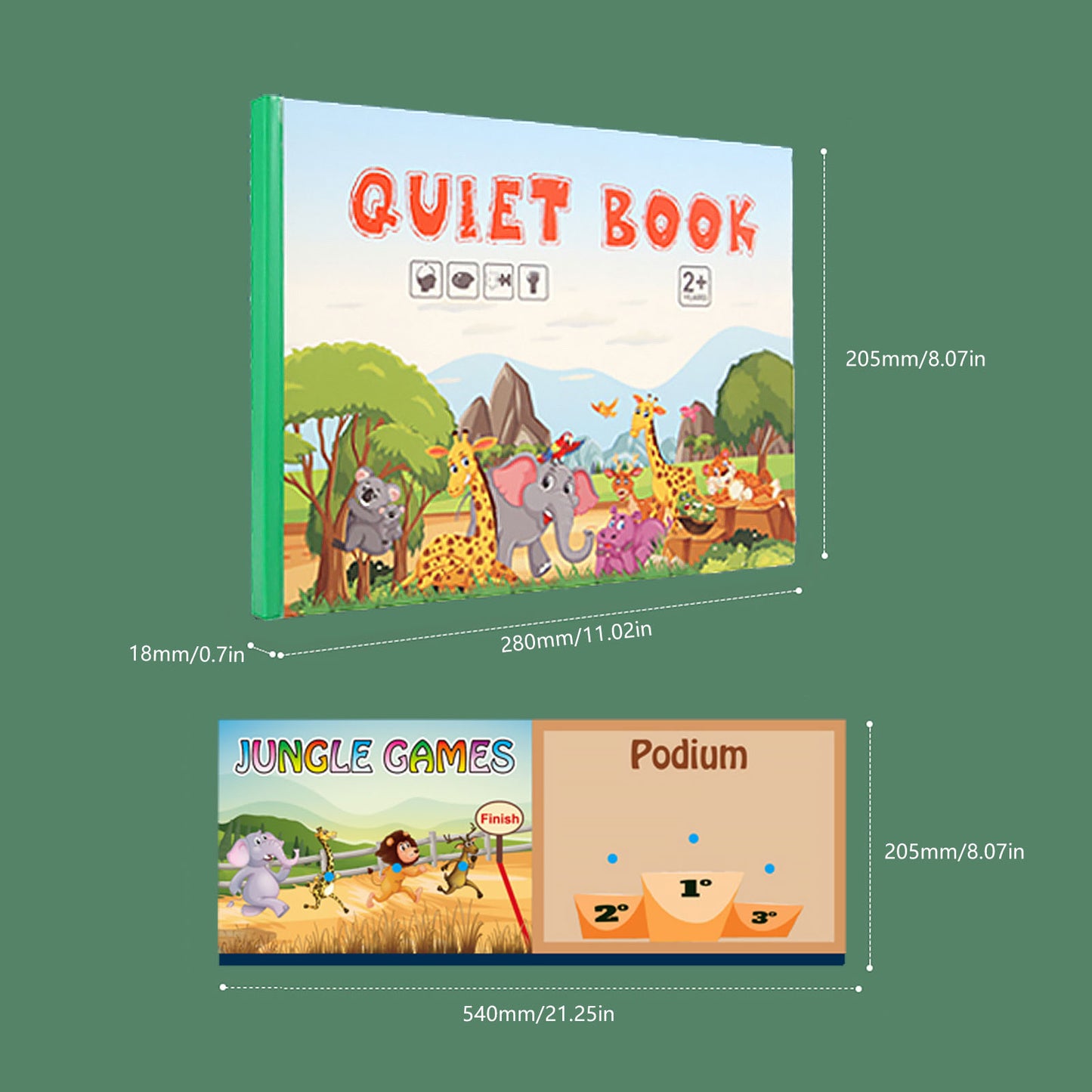 NOOLY Montessori Quiet Book for Cognition Number, Animal and Traffic for 3 Years Old + Boys and Girl ZJS-01 (Animal)